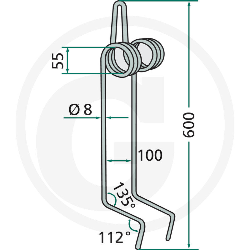 Granit Following Harrow Tine 18010.ST-AC1, tillage part with steel coil head, 600mm length