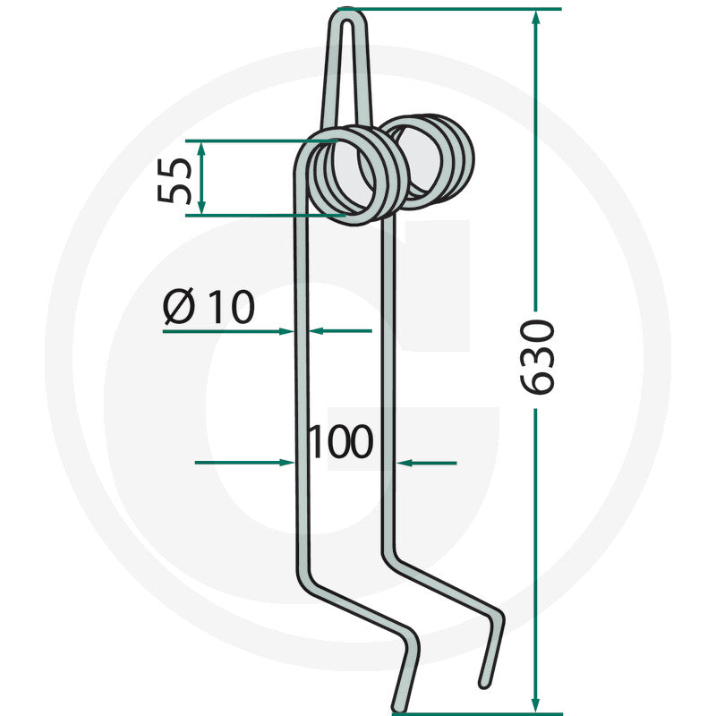 Granit Following Harrow Tine 18010.ST-AC3, gray steel tillage part with spring coil.