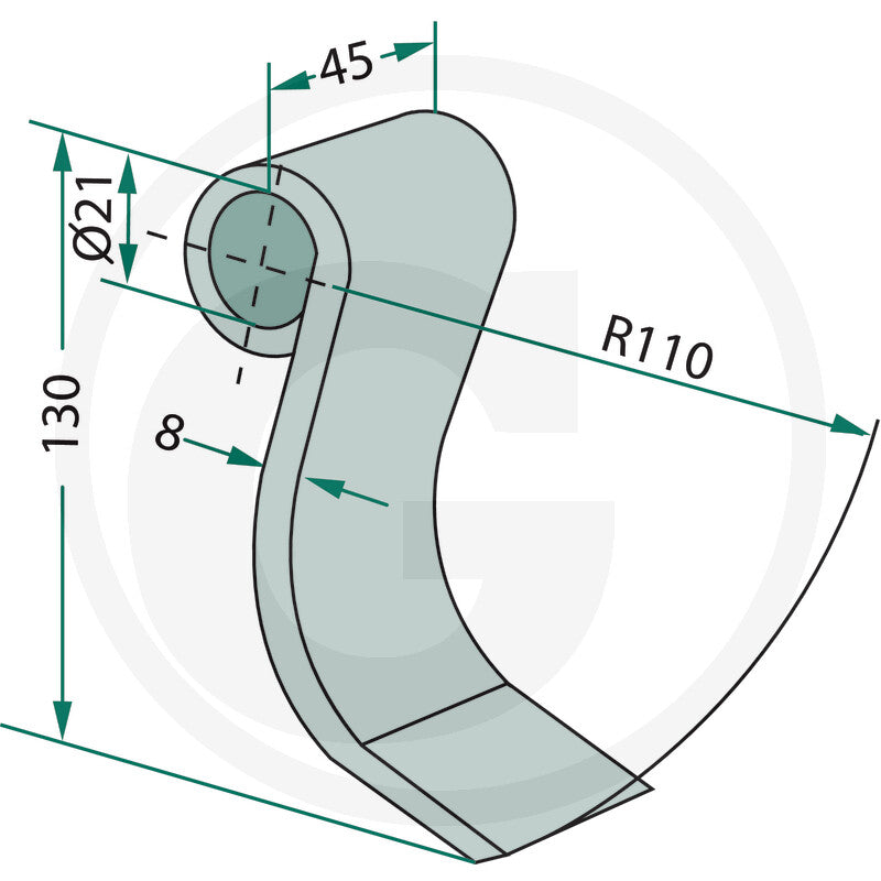 Competition Flail Blade spearhead for hedge trimmer, curved steel blade, DGT Agri, Twose 7770699