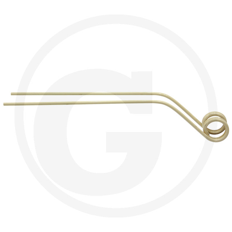 Granit swather tine, beige metal, long looped end, heavy-duty agricultural part