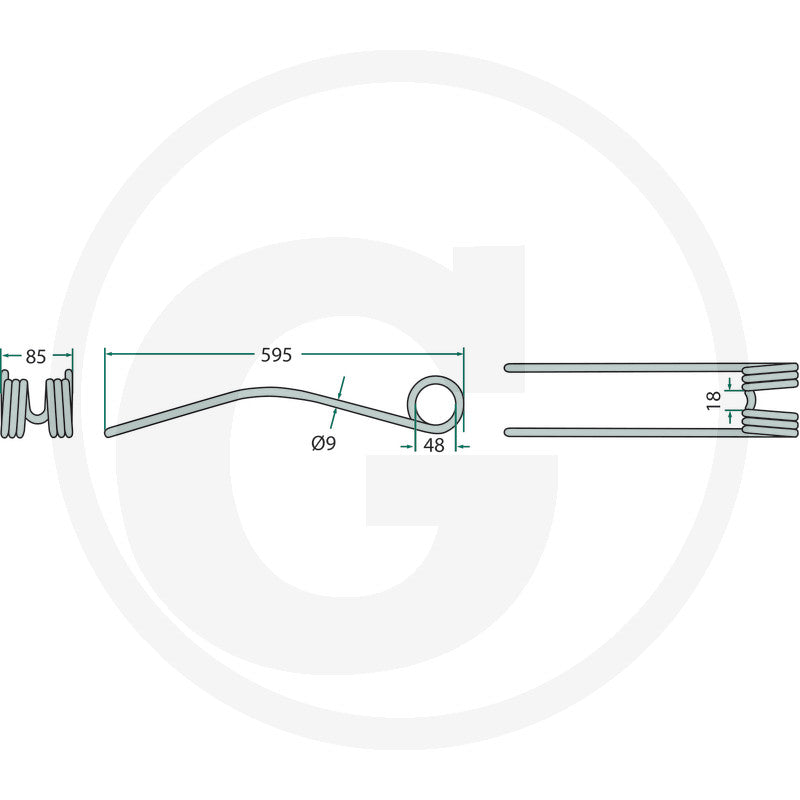 Granit Swather Tine for Claas Liner, pack of 10; metal curved tine with coil spring and eyelet