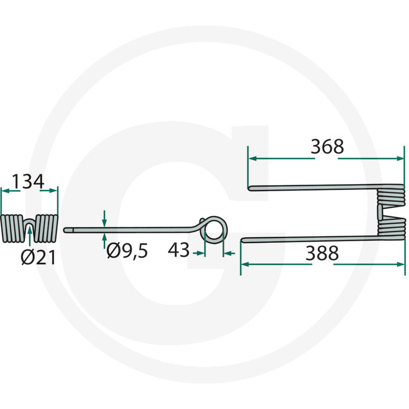 Granit Rotary Tedder Tine, ivory color, with mounting eye and coil spring diagram
