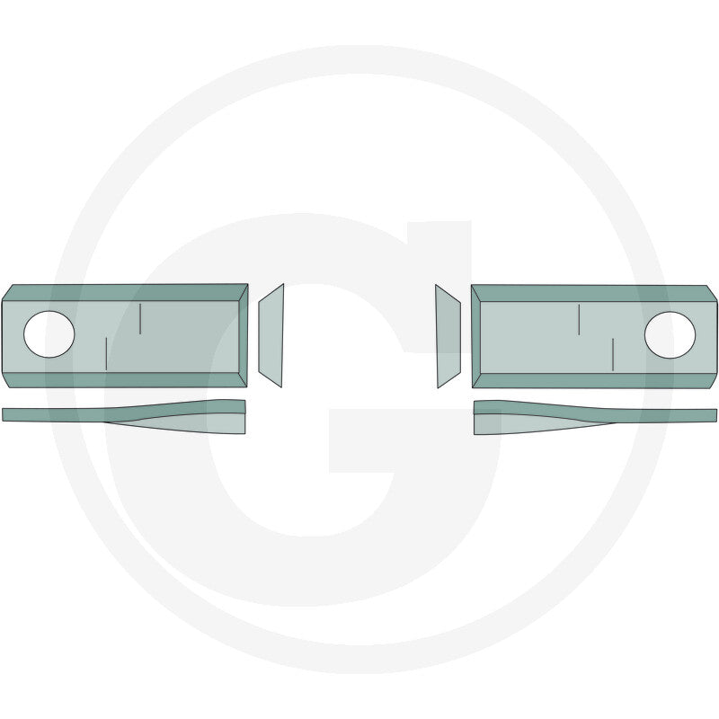 Granit mower blade right for Kuhn, pack of 25, gray-green with mounting holes.