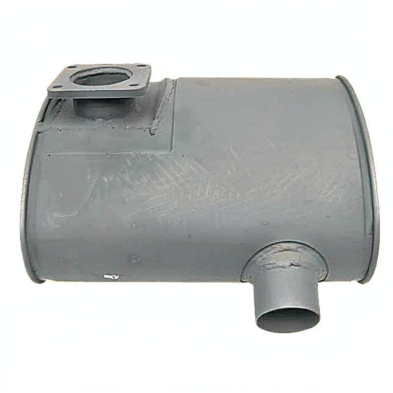 GRANIT horizontal machinery exhaust silencer, gray metal body with inlet flange and side outlet for John Deere 6010/6100