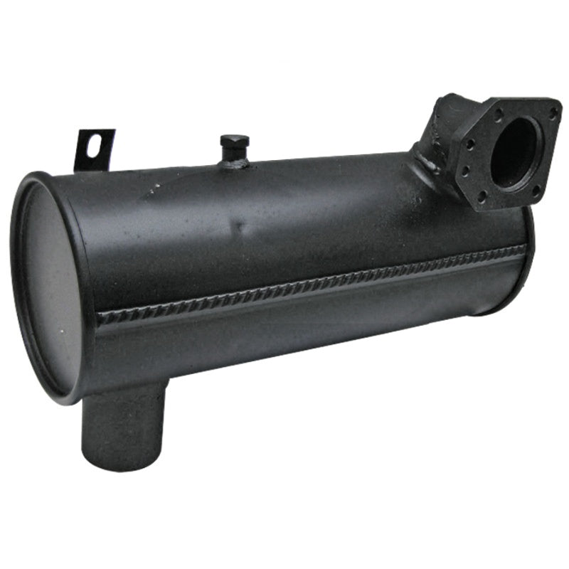 Granit exhaust silencer for Massey Ferguson 390/393/398 tractors, black cylindrical muffler with flange outlet.