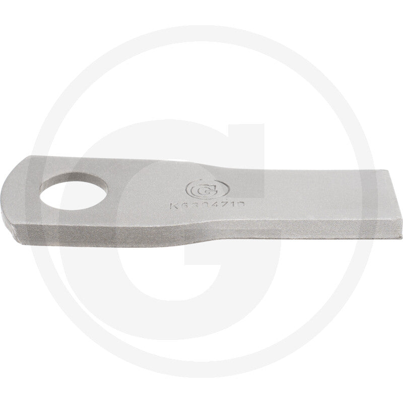 Granit left mower blade for Kuhn, metal gray alloy, replacement blade with circular mounting hole, Kuhn compatible
