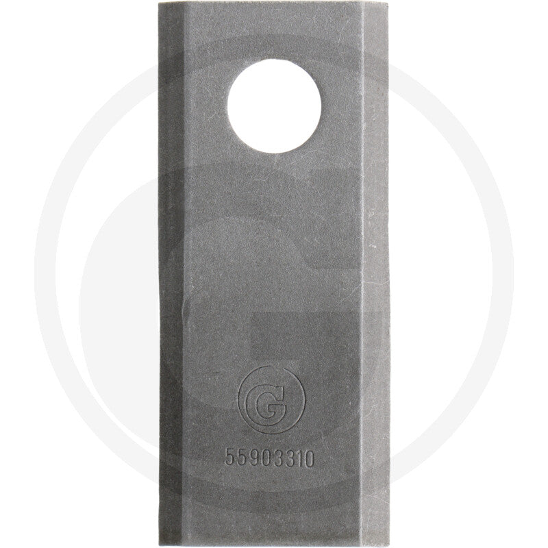 Granit mowing blade right, gray metal lawn mower blade with round mounting hole and GRANIT logo.