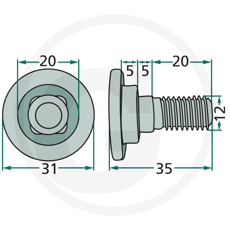 Granit flanged blade bolt with lock nut for lawn mower accessories; compatible with Taarup, Kverneland, Vicon/PZ