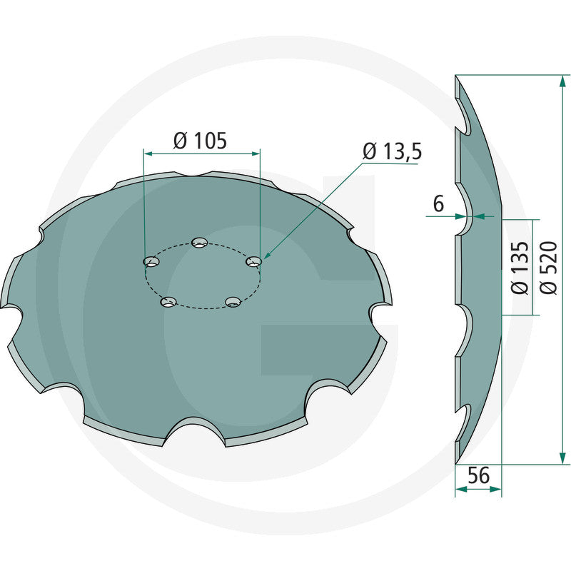 Concave Disc 56031 28071305 GRANIT tillage part, gray concave disc with mounting holes (Ø105 mm)