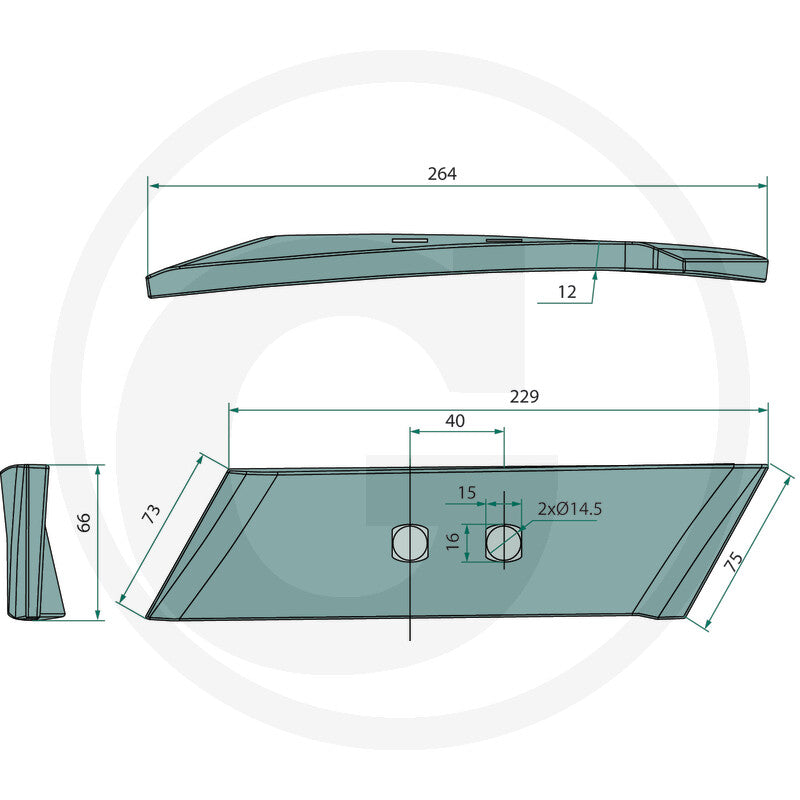 GRANIT Reversible Point for tillage parts, 56034 053090, with two mounting holes