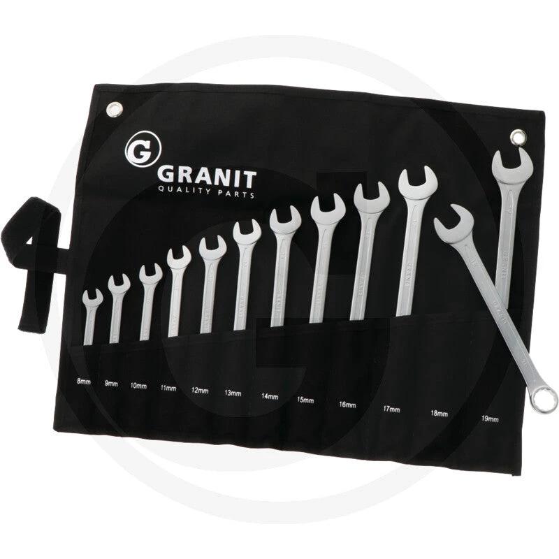 Combination wrench set GRANIT Black Edition, 12-piece 8-19mm in a black tool roll