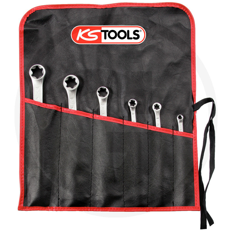 KS Tools TX-E Double Ring Spanner Set | 6-Piece, E6 to E24, in Roll Bag