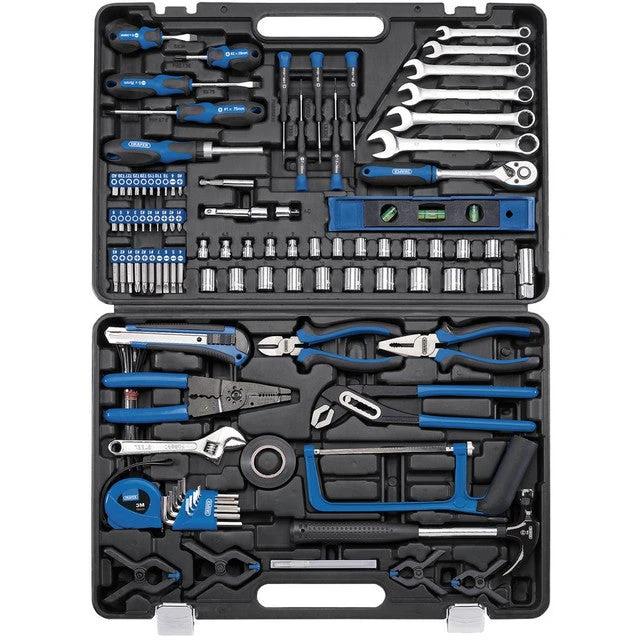 Draper 170-Piece General-Purpose Tool Kit in molded case with blue-handled workshop and home tools