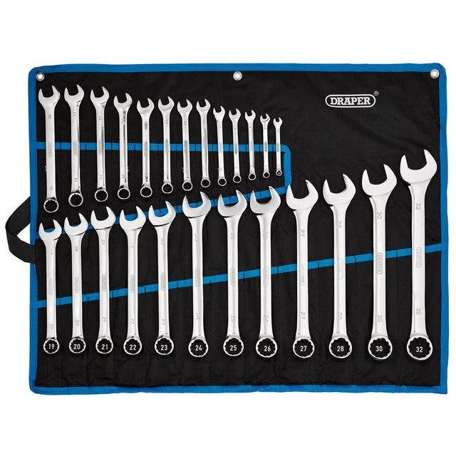 Draper HI-TORQ 25-piece combination spanner set in pouch, metric 6–32mm.
