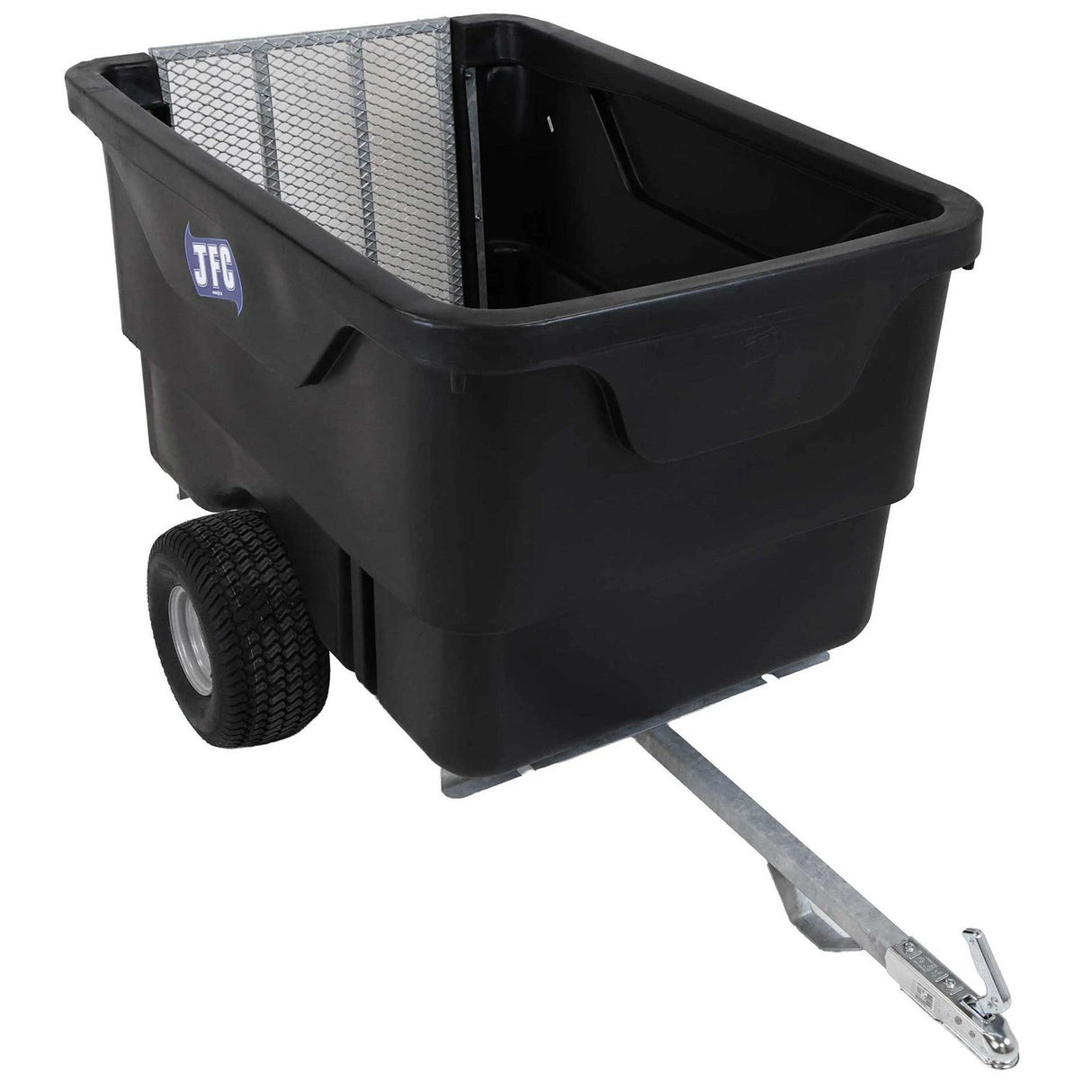 Quad Kart ATV Trailer by JFC Agri with black tub, galvanised frame and steel ramp door, 1275L capacity
