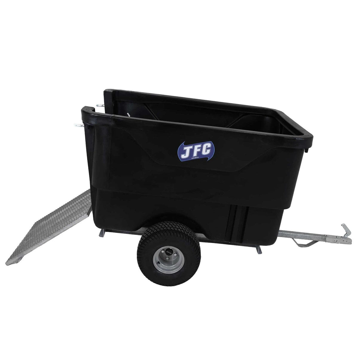 JFC Agri ATV trailer with black body, steel ramp door and galvanized frame