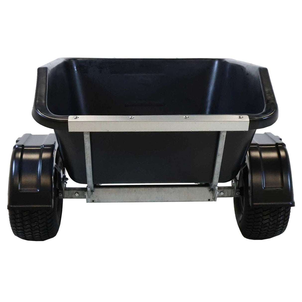 JFC Agri ATV hydraulic tipping trailer, black two-wheel utility trailer, 500kg capacity, not for highway use.