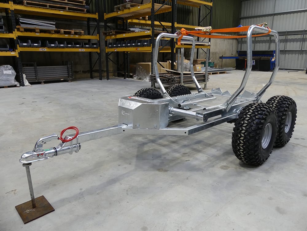 Chapman BT500 ATV Bale Transporter trailer, twin-axle with aluminum frame, 900kg capacity, electric winch.