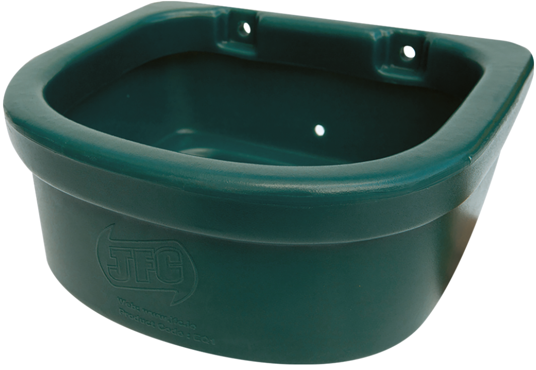 Wall-mounted green horse hay feeder bowl by JFC Agri