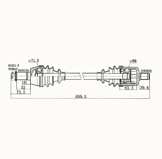 Hyper CV shaft complete for Polaris Ranger 900 Diesel front 4x4 Crew (2011–2014)
