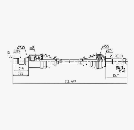 Hyper CV driveshaft for Polaris Ranger 900 Diesel, rear-right 4x4 Crew (2011–2014)