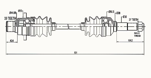 CV Shaft Complete for Yamaha Rhino Rear Left YXR 450/660/700 (2004–2013) by Hyper