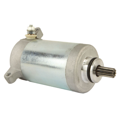 Starter motor for Kawasaki KLF Bayou ATV, silver metal housing with top solenoid (DGT Agri).