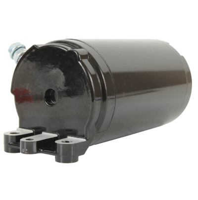 Black starter motor with mounting lugs; fits Bombardier Quest 500/650, Traxter, and John Deere Trail Buck 500/650