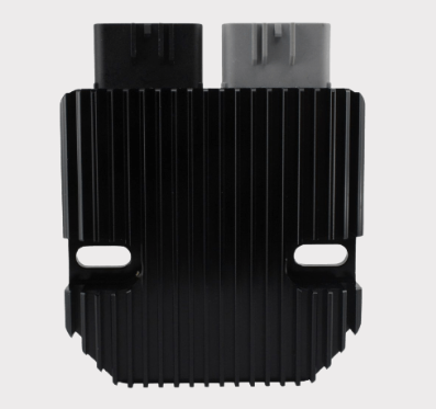 REVOLT Regulator Rectifier by DGT Agri, black finned voltage regulator with dual top connectors for Victory motorcycles (2008–2017).