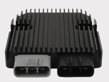 REVOLT Regulator Rectifier by DGT Agri for Victory motorcycles; dual 3-pin connectors, black heatsink