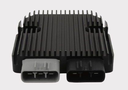 REVOLT regulator rectifier by DGT Agri for Ducati/Honda/Suzuki motorcycles; black finned unit with dual multi-pin connectors.