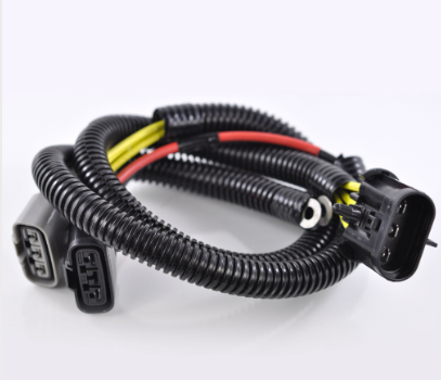 DGT Agri MOSFET regulator/rectifier wiring harness for Polaris, black corrugated loom with red and yellow wires