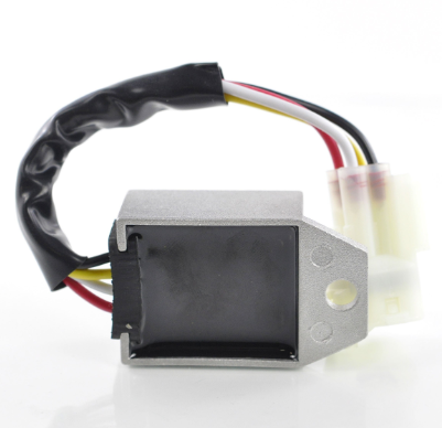 Regulator rectifier for Arctic Cat ATVs (DVX 50/90, Alterra 90) with metal housing and red, white, yellow wires
