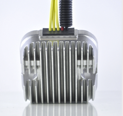 MOSFET Regulator Rectifier module with silver aluminum heatsink and yellow wires for Polaris compatibility
