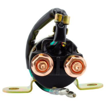 Starter solenoid for Polaris ATV by DGT Agri; black unit with copper terminals and mounting bracket.