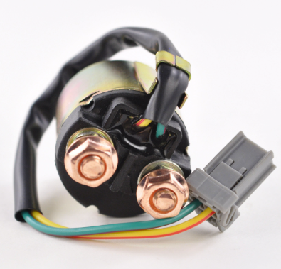 Starter solenoid for Honda MUV700 Big Red UTV (2009–2013) with copper terminals and gray connector.
