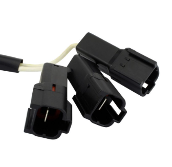 Stator connector set for Polaris RZR 900 XP and RZR 4 900 XP, black plastic plugs with white wires