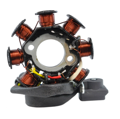 Generator Stator with copper windings and pickup sensor in circular black housing for ATVs/UTVs