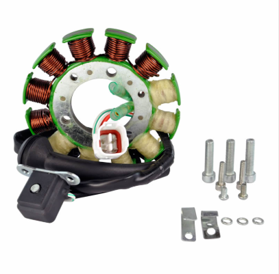 100W high-output generator stator for Yamaha YFZ350 Banshee ATV, copper windings, includes mounting hardware (DGT Agri)