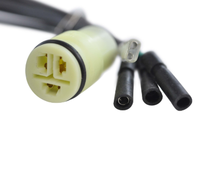 High output generator stator connector for Honda TRX350 Foreman ATV; yellow 4-pin plug with three black leads