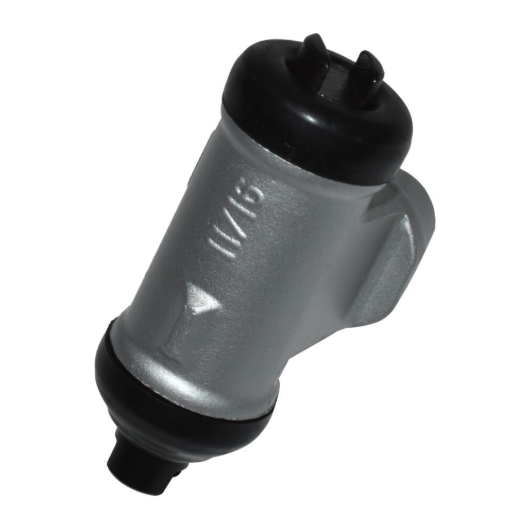 Brake cylinder for Kawasaki Mule 600/610 (2005–2009), silver metal body with black end caps