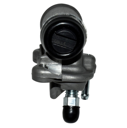 Brake cylinder for Honda TRX300 2WD, metallic gray body with black rubber cap