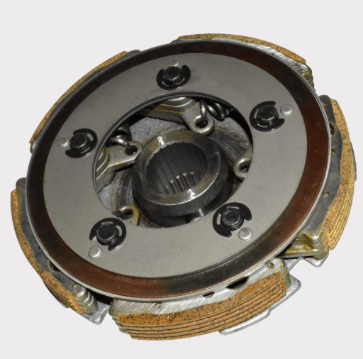 Clutch carrier for Yamaha 400/450 Grizzly/Kodiak; metallic assembly with splined center hub and brown friction plates.