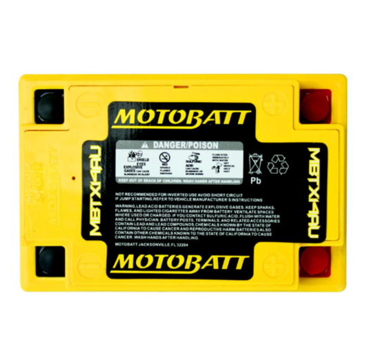 MBTX14AU Motobatt battery, yellow case with black label, DGT Agri brand