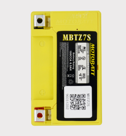 MBTZ7S Motobatt battery, yellow case with black label for motorcycle use