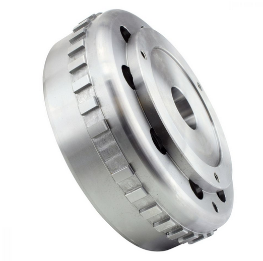 Flywheel 900W for Polaris Ranger 1000 / RZR 1000, metallic silver with gear-teeth outer rim.