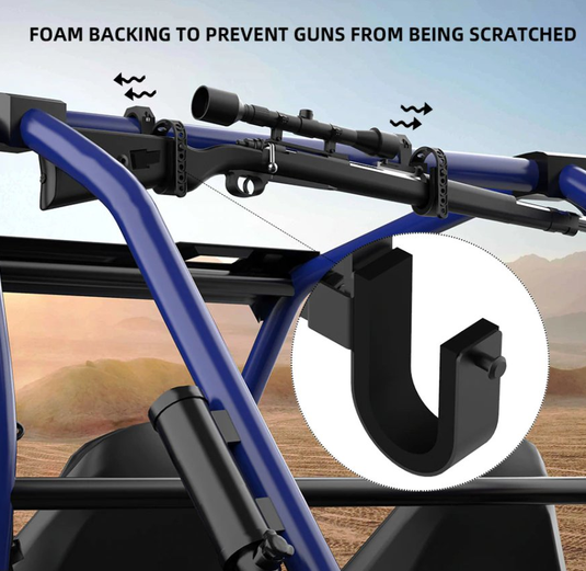 Gun rack for universal UTV, aluminium with foam backing to prevent scratches