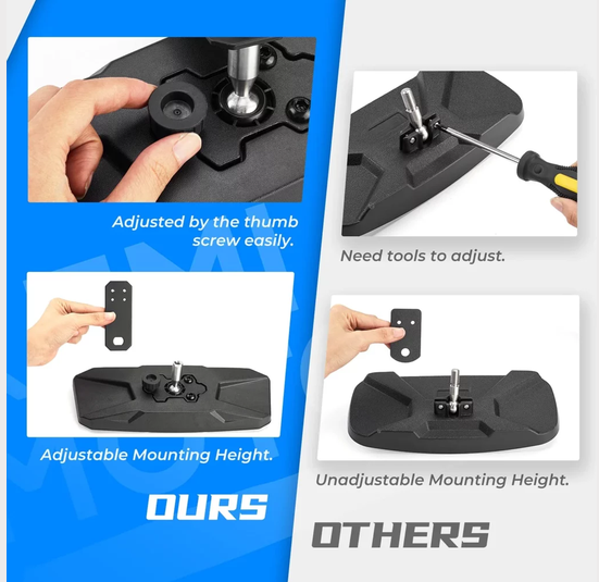 Rear view mirror for Polaris Ranger by DGT Agri, with thumb-screw adjustment and adjustable mounting height.