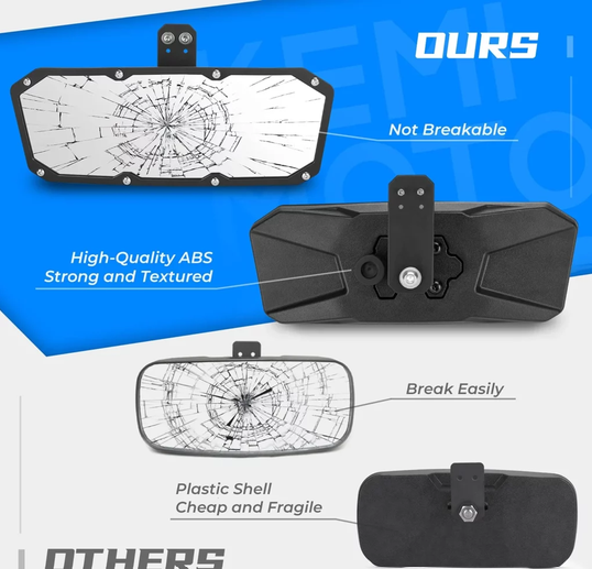 Rear View Mirror for Polaris Ranger by DGT Agri; ABS plastic shell, textured finish, cracked glass