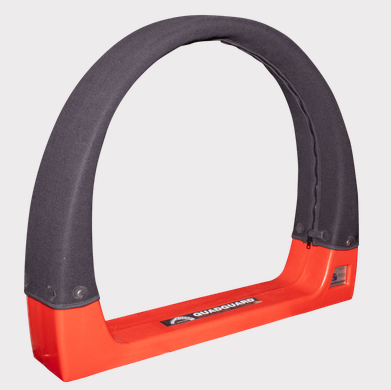 QuadGuard CPD & Mounting Trax by DGT Agri, red U-shaped mounting aid with black foam padding